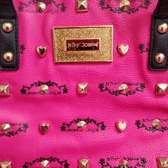 Betsey Johnson pink tote w/gold studs HOT!! - Picture 5 of 8